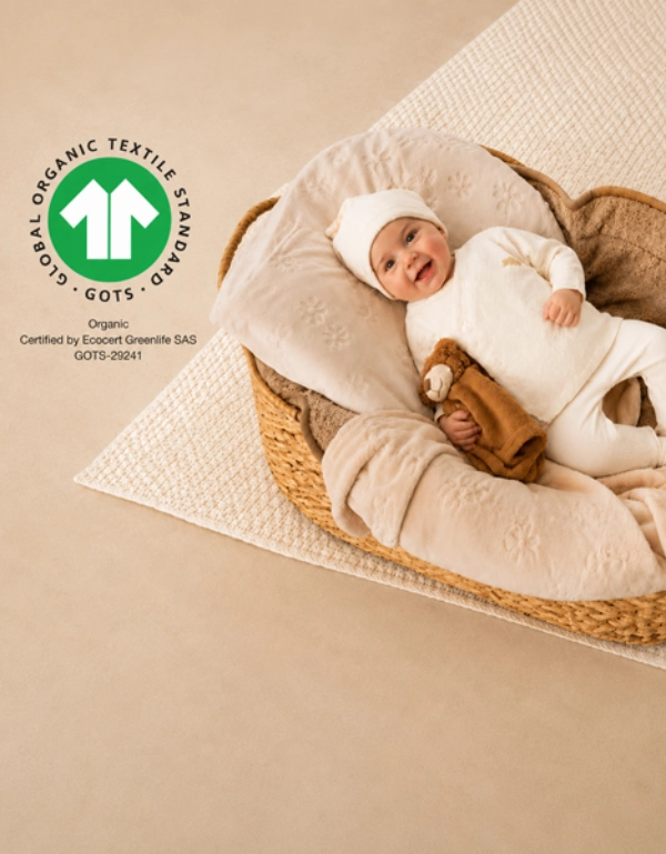 Baby in GOTS-zertifizierter Bio-Baumwollkleidung