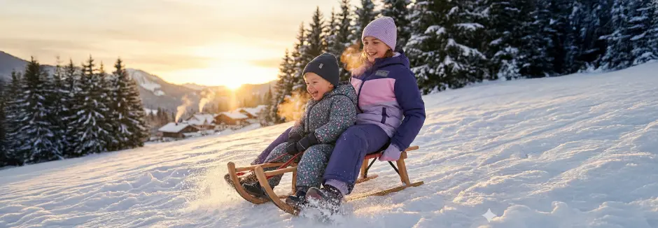Festliche Weihnachtsdekoration mit einer Bäckerei, Tannenbäumen, Santa und einem Lebkuchenhaus, beleuchtet und von Schnee umgeben.